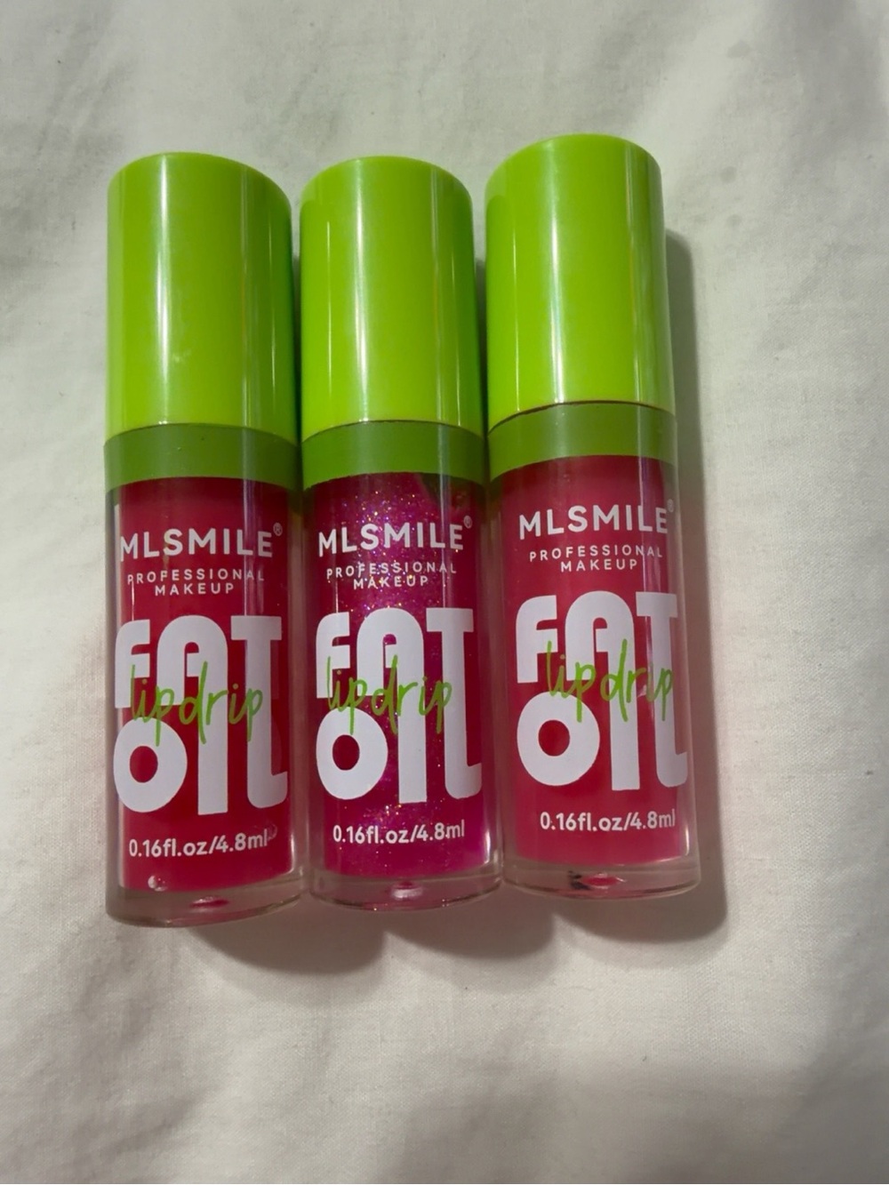 MLSmile Fat Oil Lip Drip Trio - Neon Green Caps with Pink Tint